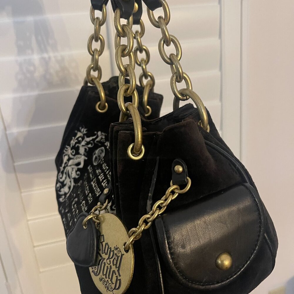 Juicy Couture P&G “Once Upon a Time” Royal Juicy Daydreamer Black Velour Hobo - Picture 3 of 16